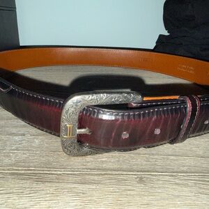 Lucchese Men's Leather Belt in Deep Burgundy with Silver Buckle